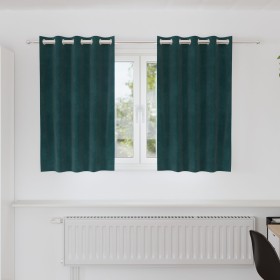 Cortinas Opacas con Ojales 2 pcs Verde Oscuro de