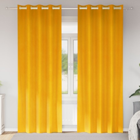 Cortinas Opacas de  con Ojales 2 pcs Mostaza Amarillo Terciopelo | Foro24.es | Tu tienda online para hogar, jardín y más Foro24.es