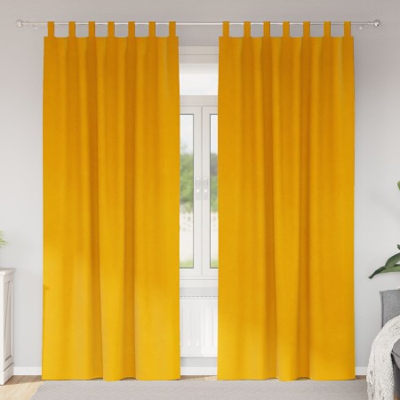 Cortinas opacas  con lazos de colgar 2 pcs Amarillo Mostaza Terciopelo | Foro24.es | Tu tienda online para hogar, jardín y más Foro24.es