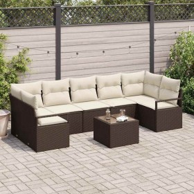 Conjunto de sofá de jardín 8 pcs Marrón y crema 55 x 55 x 37 cm