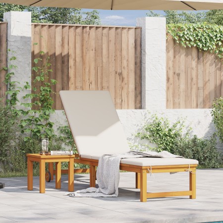 Tumbona con cojines crema en madera sólida de acacia by , Loungers - Ref: Foro24-4108108, Price: 192,86 €, Discount: %