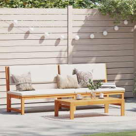 Tumbona 3 en 1 con cojines crema de madera maciza