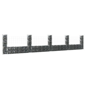 Cesta de gaviones forma de U 5 postes de hierro 500x20x100 cm de vidaXL, Paneles de vallas - Ref: Foro24-151278, Precio: 126,...
