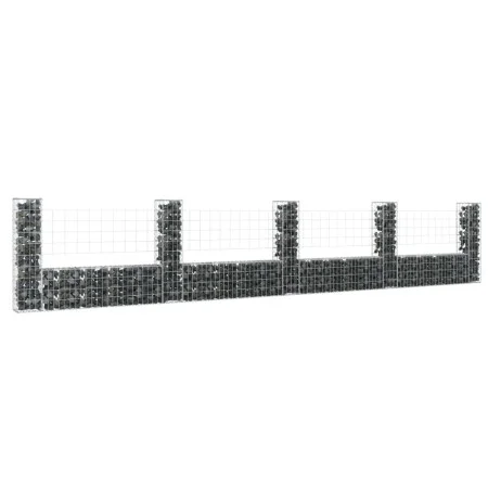 Cesta de gaviones forma de U 5 postes de hierro 500x20x100 cm de vidaXL, Paneles de vallas - Ref: Foro24-151278, Precio: 125,...