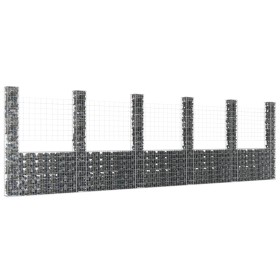 U-shaped gabion basket 6 iron posts 620x20x200 cm by vidaXL, fence panels - Ref: Foro24-151293, Price: 393,14 €, Discount: %