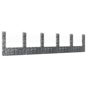 Cesta de gaviones forma de U 6 postes de hierro 620x20x150 cm de vidaXL, Paneles de vallas - Ref: Foro24-151286, Precio: 217,...