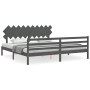 Gray solid wood bed frame with headboard 200x200cm by vidaXL, Beds and slatted bases - Ref: Foro24-3195308, Price: 175,99 €, ...
