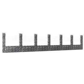 Cesta de gaviones forma de U 7 postes de hierro 740x20x150 cm de vidaXL, Paneles de vallas - Ref: Foro24-151287, Precio: 341,...