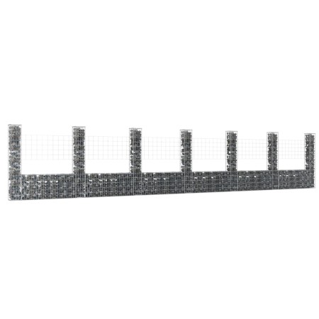 U-shaped gabion basket 7 iron posts 740x20x150 cm by vidaXL, fence panels - Ref: Foro24-151287, Price: 347,83 €, Discount: %