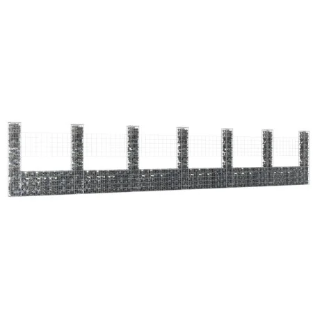 U-shaped gabion basket 7 iron posts 740x20x150 cm by vidaXL, fence panels - Ref: Foro24-151287, Price: 341,30 €, Discount: %