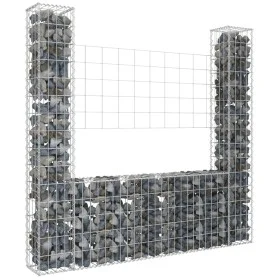 Cesta de gaviones forma de U 2 postes de hierro 140x20x150 cm by vidaXL, fence panels - Ref: Foro24-151282, Price: 59,97 €, D...