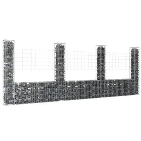 Cesta de gaviones forma de U 4 postes de hierro 380x20x150 cm de vidaXL, Paneles de vallas - Ref: Foro24-151284, Precio: 144,...