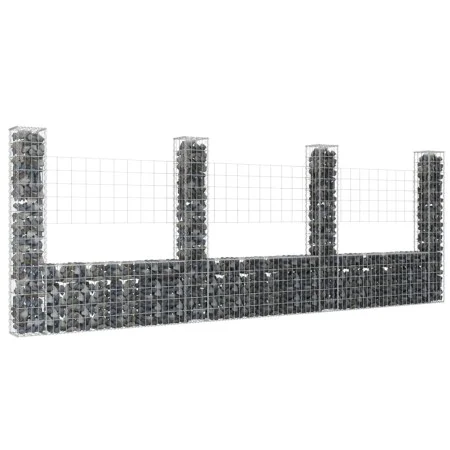 U-shaped gabion basket with 4 iron posts measuring 380x20x150 cm. by vidaXL, fence panels - Ref: Foro24-151284, Price: 144,03...