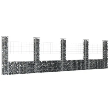 Cesta de gaviones forma de U 5 postes de hierro 500x20x150 cm de vidaXL, Paneles de vallas - Ref: Foro24-151285, Precio: 223,...