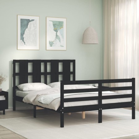 Estructura de cama con cabecero madera maciza negro 140x200 cm