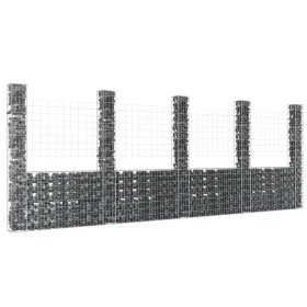 U-shaped gabion basket with 5 iron posts measuring 500x20x200 cm. by vidaXL, fence panels - Ref: Foro24-151292, Price: 213,70...
