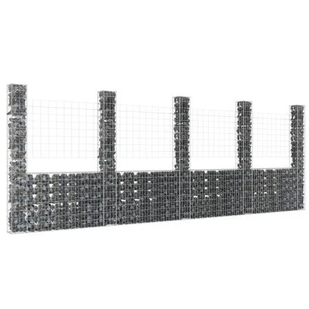 Cesta de gaviones forma de U 5 postes de hierro 500x20x200 cm de vidaXL, Paneles de vallas - Ref: Foro24-151292, Precio: 215,...