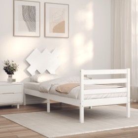 Estructura de cama con cabecero madera maciza blanco 90x200 cm de vidaXL, Camas y somieres - Ref: Foro24-3195272, Precio: 94,...
