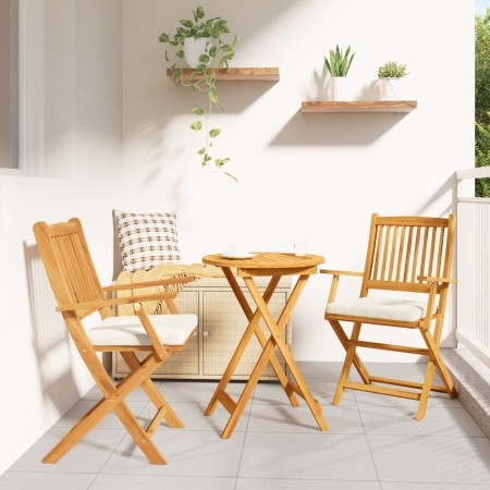 Sillas de jardín plegables con cojín blanco 2pcs de madera de acacia maciza von , Gartenstühle - Ref: Foro24-42000955, Preis:...
