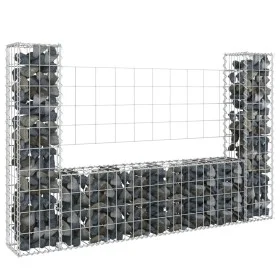 U-shaped gabion basket 2 iron posts 140x20x100 cm by vidaXL, fence panels - Ref: Foro24-151275, Price: 68,29 €, Discount: %
