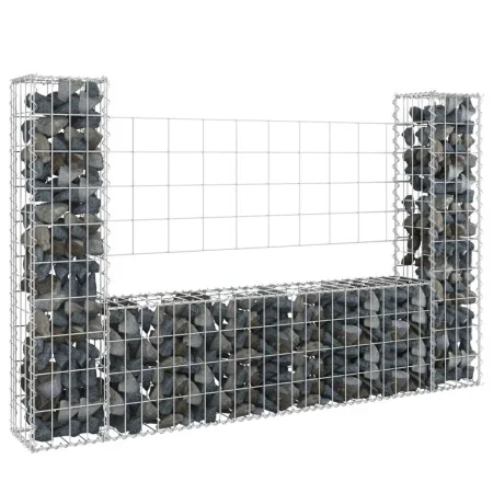 U-shaped gabion basket 2 iron posts 140x20x100 cm by vidaXL, fence panels - Ref: Foro24-151275, Price: 68,24 €, Discount: %