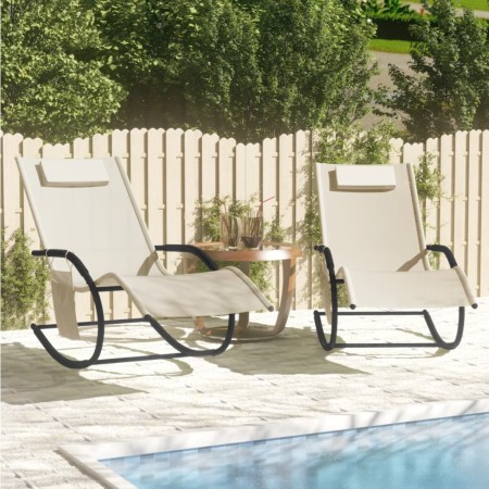 Tumbona mecedora 2 unidades de acero y textilene crema de vidaXL, Tumbonas - Ref: Foro24-318138, Precio: 134,42 €, Descuento: %