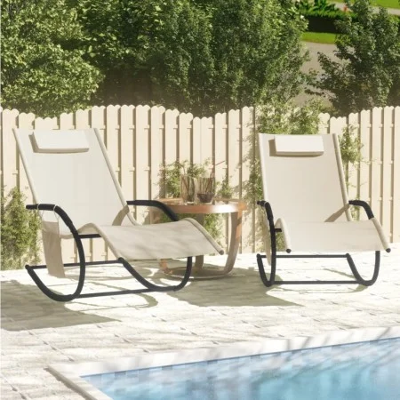 Tumbona mecedora 2 unidades de acero y textilene crema de vidaXL, Tumbonas - Ref: Foro24-318138, Precio: 132,93 €, Descuento: %