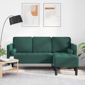 Sofá de 3 plazas con chaise L de terciopelo verde