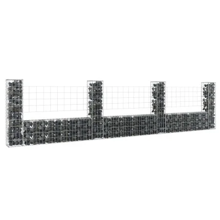 U-shaped gabion basket 4 iron posts 380x20x100 cm by vidaXL, fence panels - Ref: Foro24-151277, Price: 110,62 €, Discount: %