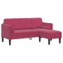Sofá de 3 plazas con chaise L en terciopelo rojo vino de 160 cm