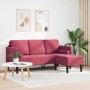 Sofá de 3 plazas con chaise L en terciopelo rojo vino de 160 cm