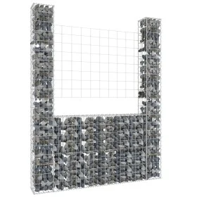 U-shaped gabion basket 2 iron posts 140x20x200 cm by vidaXL, fence panels - Ref: Foro24-151289, Price: 83,09 €, Discount: %