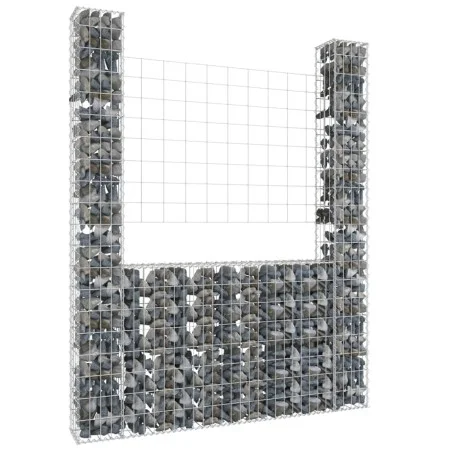Cesta de gaviones forma de U 2 postes de hierro 140x20x200 cm de vidaXL, Paneles de vallas - Ref: Foro24-151289, Precio: 83,0...