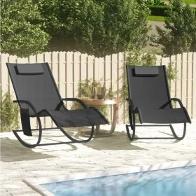 Tumbona mecedora 2 unidades de acero y textilene negro de vidaXL, Tumbonas - Ref: Foro24-318136, Precio: 178,68 €, Descuento: %