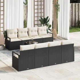 Conjunto de sofá de jardín 7 pcs Negro y crema 55 x 55 x 37 cm