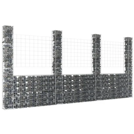 Cesta de gaviones forma de U 4 postes de hierro 380x20x200 cm de vidaXL, Paneles de vallas - Ref: Foro24-151291, Precio: 189,...
