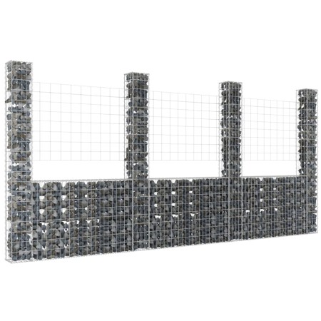 U-förmiger Gabionenkorb 4 Eisenpfosten 380x20x200 cm von vidaXL, Zaunpaneele - Ref: Foro24-151291, Preis: 191,53 €, Rabatt: %