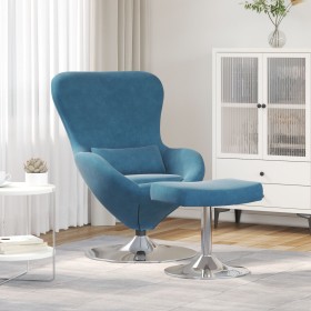 Sillón Huevo con reposapiés de terciopelo azul
