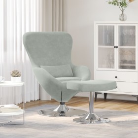 Sillón Huevo con reposapiés de terciopelo gris