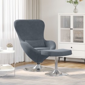Sillón Huevo con Reposapiés de Terciopelo Gris