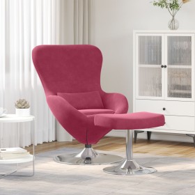 Sillón Huevo con Puff de Terciopelo Rojo Vino