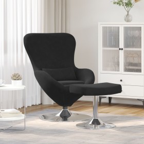 Sillón Huevo con Reposapiés de Terciopelo Negro