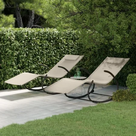 Tumbona mecedora 2 unidades de acero y textilene crema de vidaXL, Tumbonas - Ref: Foro24-318130, Precio: 157,43 €, Descuento: %