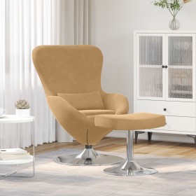 Sillón Huevo con reposapiés de terciopelo marrón