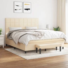 Cama box spring con colchón tela color crema 160x200 cm