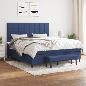 Cama box spring con colchón tela azul 180x200 cm