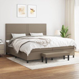 Cama box spring con colchón tela gris taupe 200x200 cm en Camas y somieres | Comprar online en Foro24