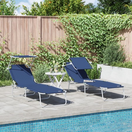Tumbonas plegables 2 pcs con toldo Tela Oxford 600D Azul | Foro24.es | Tu tienda online para hogar, jardín y más Foro24.es