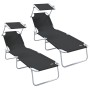 Tumbonas Plegables 2 pcs con Toldo Tela Oxford 600D Negra | Foro24.es | Tu tienda online para hogar, jardín y más Foro24.es