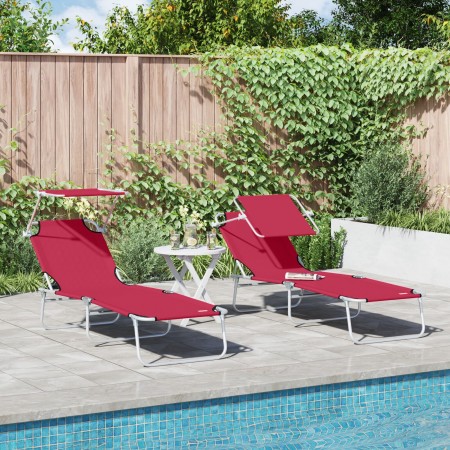 Tumbonas Plegables 2 pcs con dosel Tela Oxford 600D Roja | Foro24.es | Tu tienda online para hogar, jardín y más Foro24.es